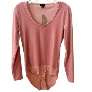NWT J. Crew Jeans Pink Long Sleeved Velvet Bodysuit in‎ Size S